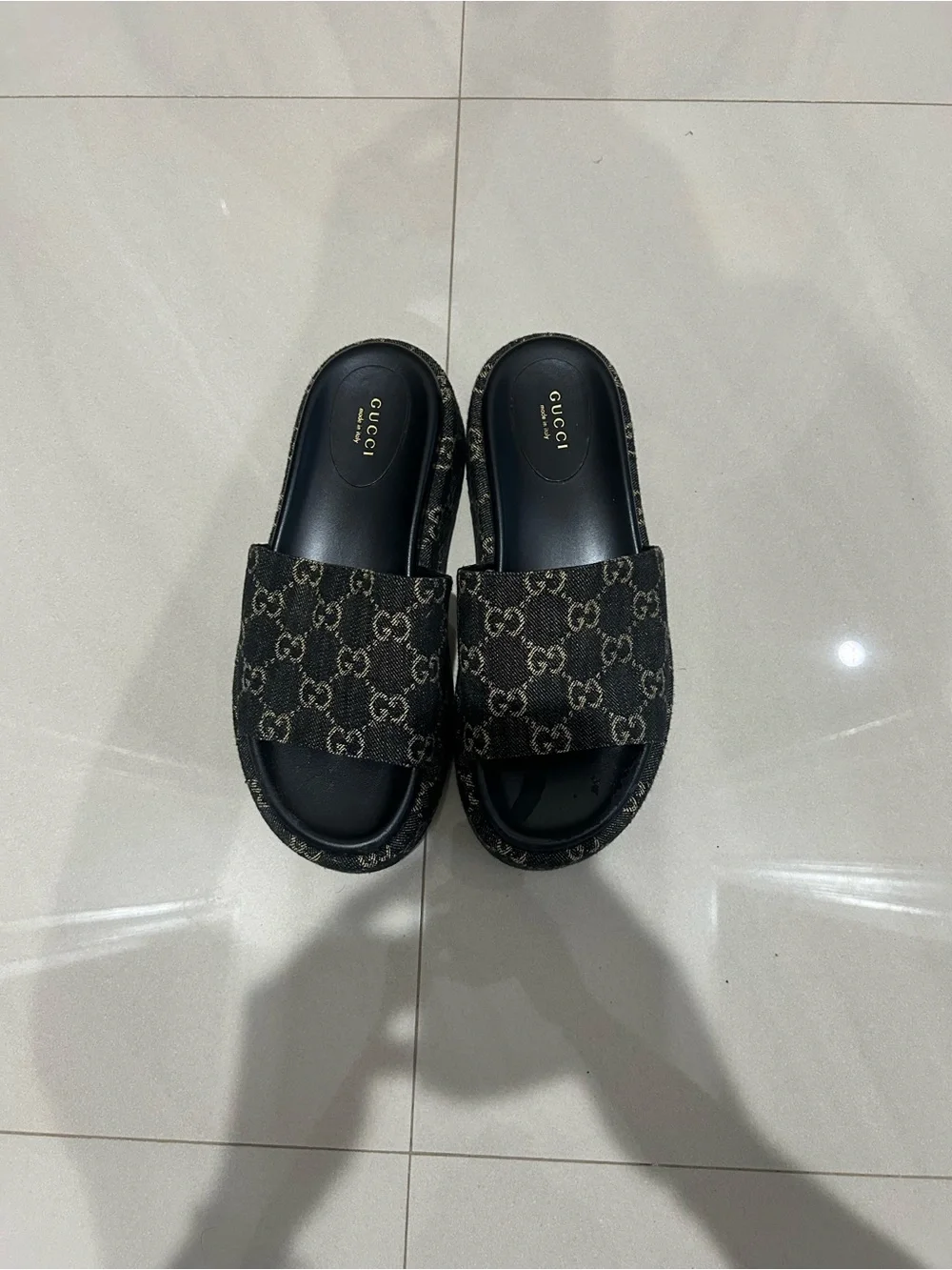 Gucci Black GG Monogram Slide Sandals